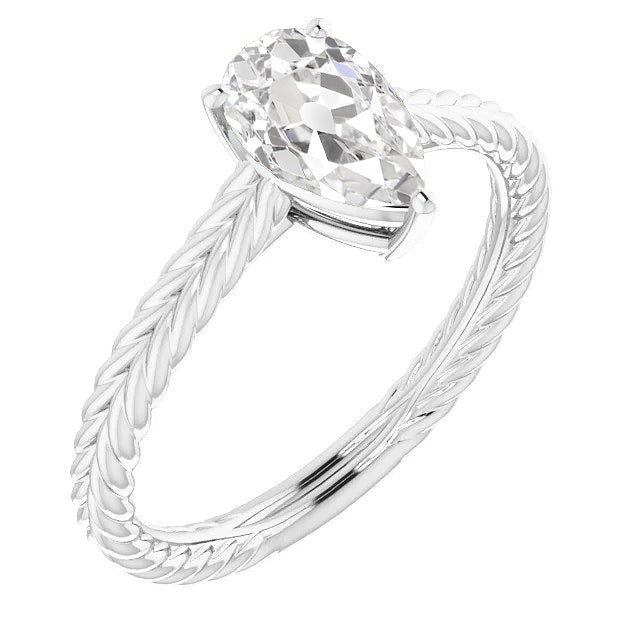 Solitaire Ring Genuine Pear Old European Diamond Twisted Style 4 Carats