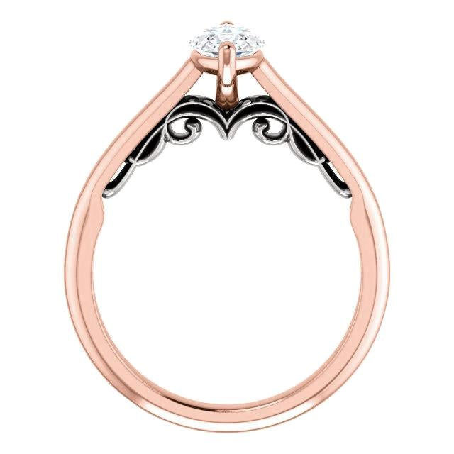 Solitaire Ring Marquise Natural Diamond 1.50 Carats Two Tone Gold 14K