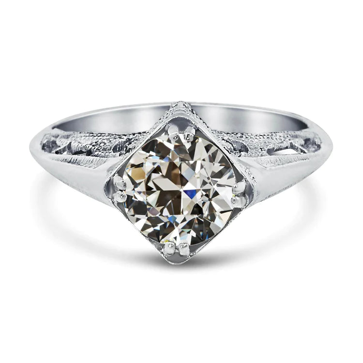 Solitaire Ring Old Cut Natural Diamond Antique Style Double Prong Set 2.50 Carats