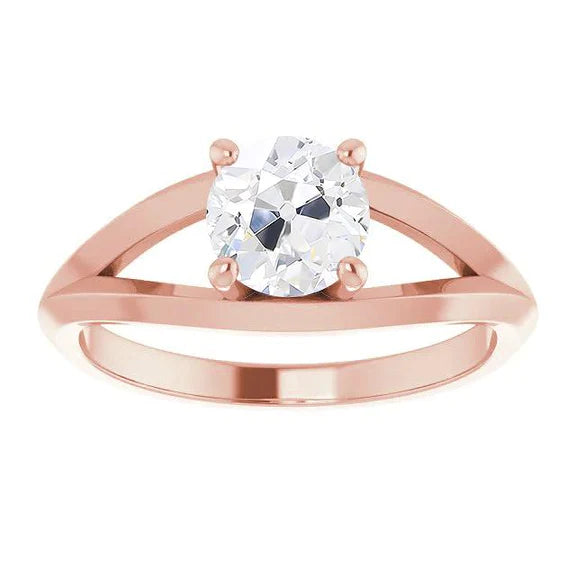 Solitaire Ring Old Mine Cut Genuine Diamond Prong Split Shank 2 Carats