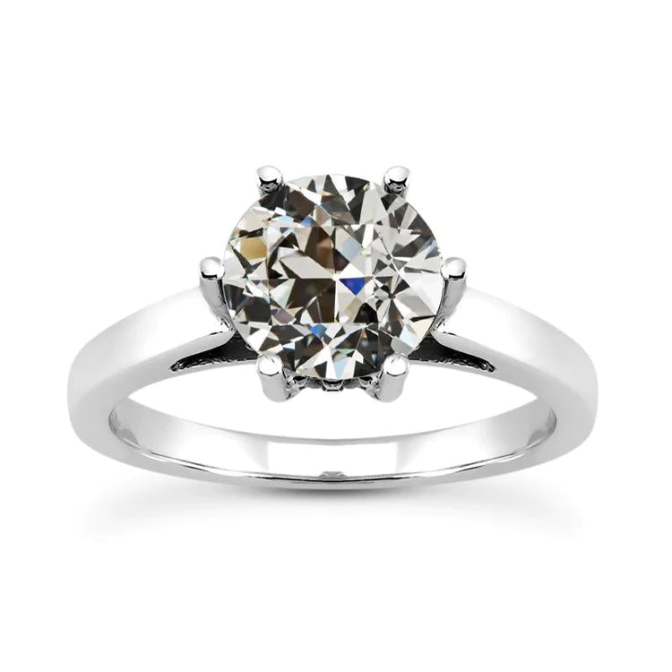 Solitaire Ring Round Old Cut Genuine Diamond 6 Prong Set Jewelry 2.50 Carats