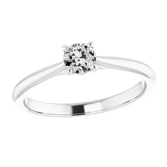 Solitaire Ring Round Old Mine Cut Genuine Diamond Tapered Shank 1 Carat