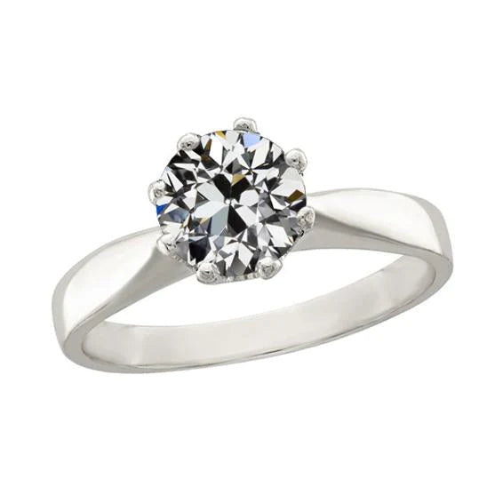Solitaire Ring Round Old Mine Cut Natural Diamond 8 Prong Set 2 Carats