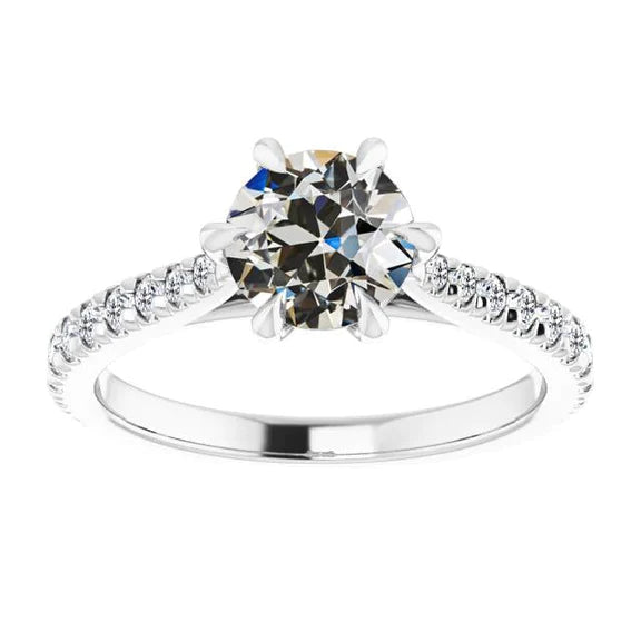Solitaire Ring With Accents Round Old Mine Cut Real Diamond 4.50 Carats