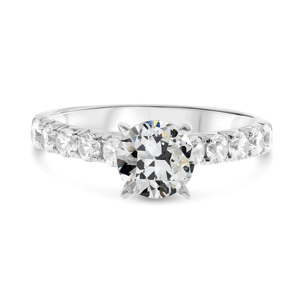 Solitaire Ring With Accents Round Old Mine Cut Real Diamond 6 Carats