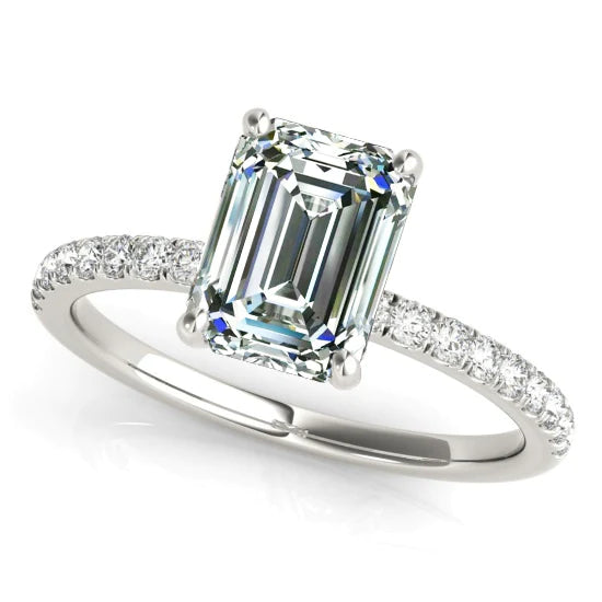 Solitaire Ring With Accents Round & Emerald Real Diamond Gold 6.50 Carats