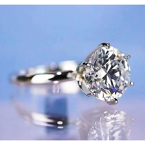 Solitaire Round Genuine Diamond Engagement Ring 6 Prong Setting 2 Carats