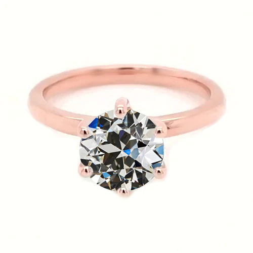 Solitaire Round Old Mine Cut Genuine Diamond Ring 6 Prong Set 2 Carats