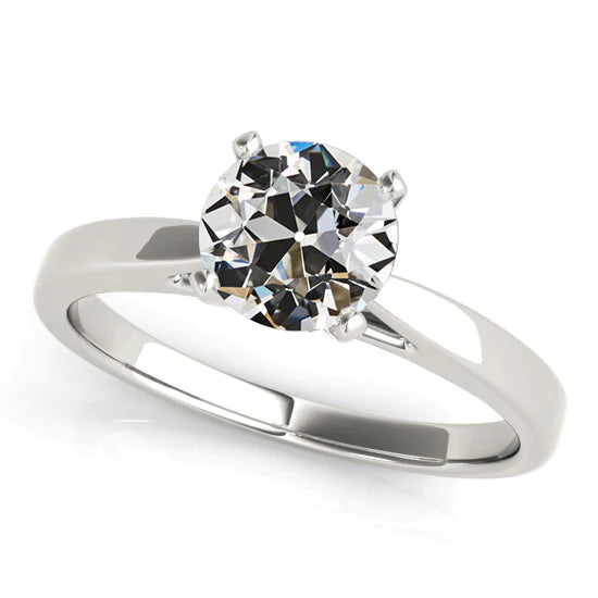 Solitaire Round Old Miner Real Diamond Ring Prong Tapered Shank 2 Carats
