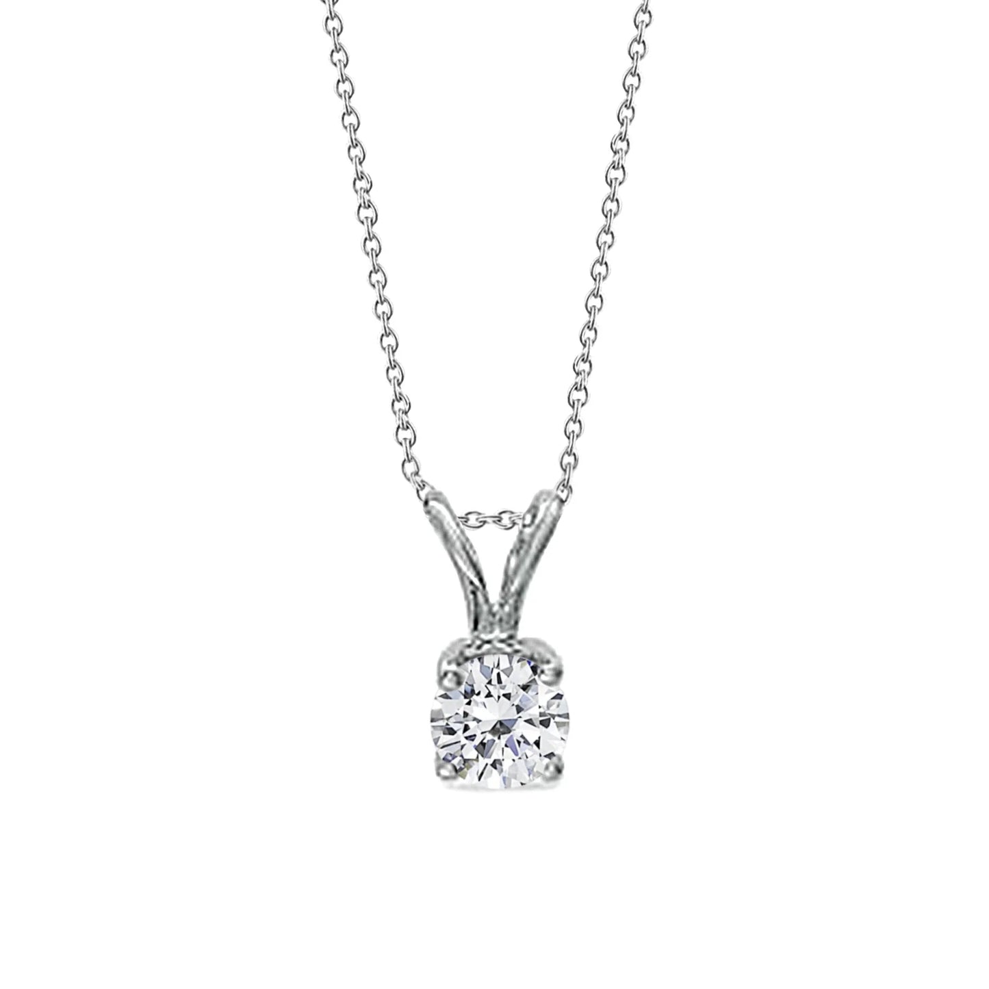 Solitaire Round Real Diamond Pendant 0.40 Carats White Gold 14K New