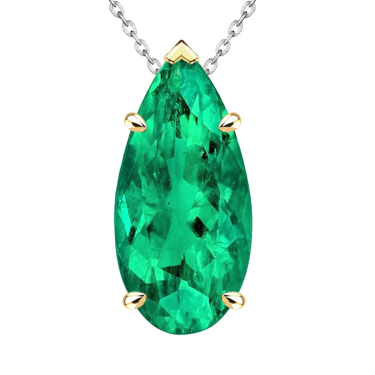 Authentic Colombian Emerald Gemstone Pendant 8 ct Two-Tone 14K Gold – main view