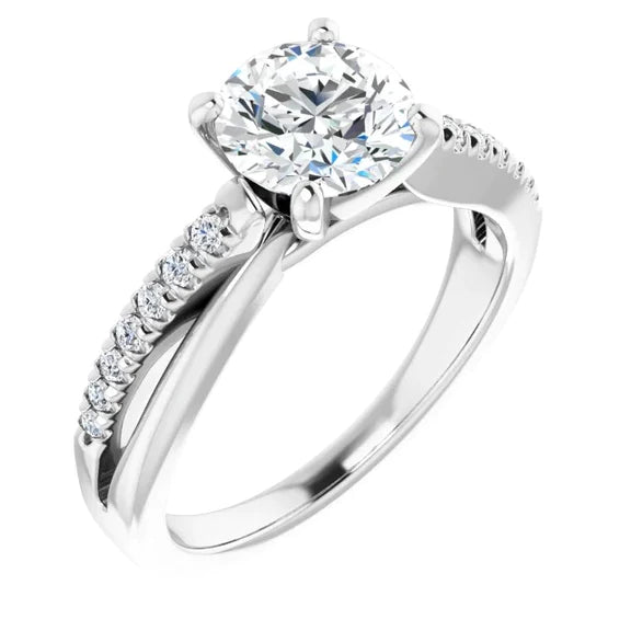 Solitaire With Accent 2.20 Carats Real Diamonds Ring  White Gold