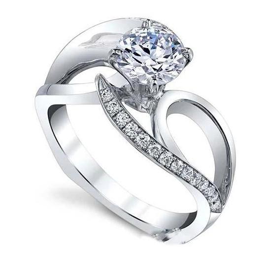 Solitaire With Accent Diamonds 3.50 Carats Real Diamond Engagement Ring Split Shank