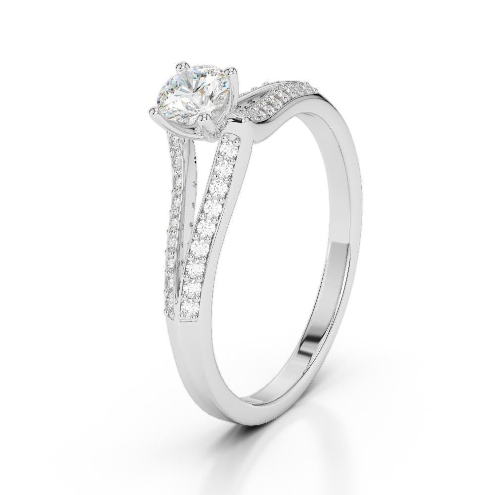 Solitaire With Accent Real Round Cut 1.65 Carats Diamonds Ring White Gold 14K