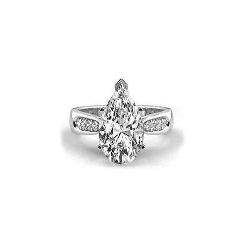 Solitaire With Accents 1.96 Carats Pear Cut Real Diamond Ring Set