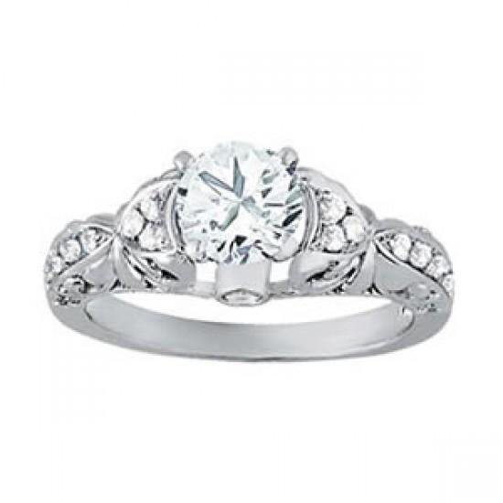 Solitaire With Accents 1 Carat Round Genuine Diamond Engagement Ring White Gold 14K