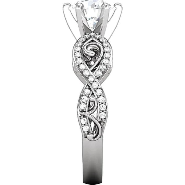 Solitaire With Accents 2.11 Carat Round Real Diamond Fancy Ring WG 14K