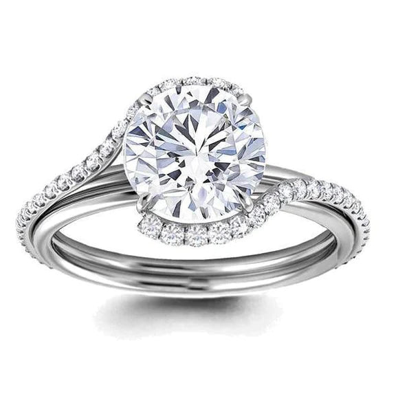 Solitaire With Accents 5 Carats Round Cut Genuine Diamonds Ring White Gold 14K