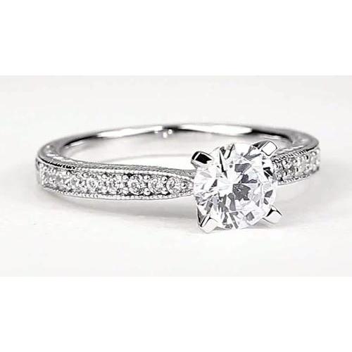 Solitaire With Accents Channel Set Round Genuine Diamond Ring