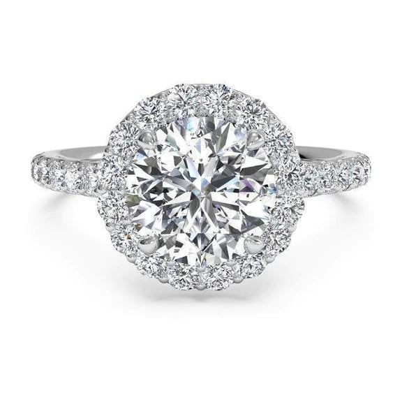 Solitaire With Accents Round Genuine Diamond Ring 3.50 Carats White Gold 14K