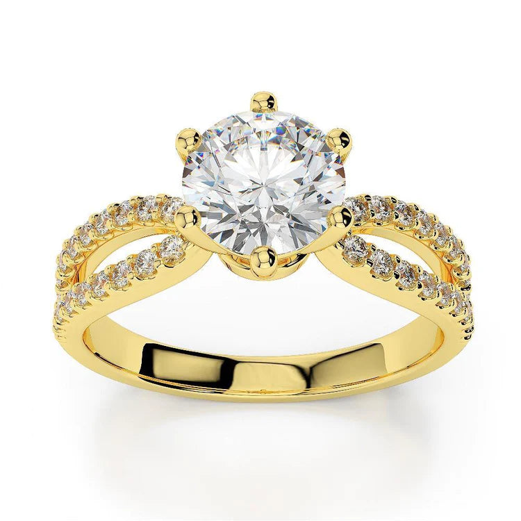 Solitaire With Accents Yellow Gold 2.50 Carats Natural Diamond Ring
