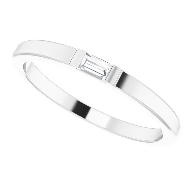 Solitaire Wedding Band Straight Baguette Lab Grown Diamond 0.40 Carats White Gold 14K