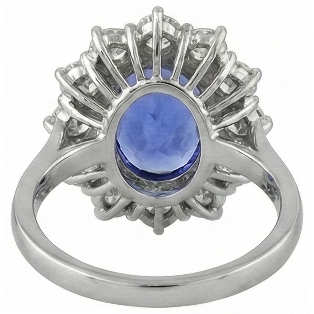 Sparkling 6 Carat Oval AAA Tanzanite And Round Natural Earth Mined Diamond ( Not Lab Grown ) s Ring
