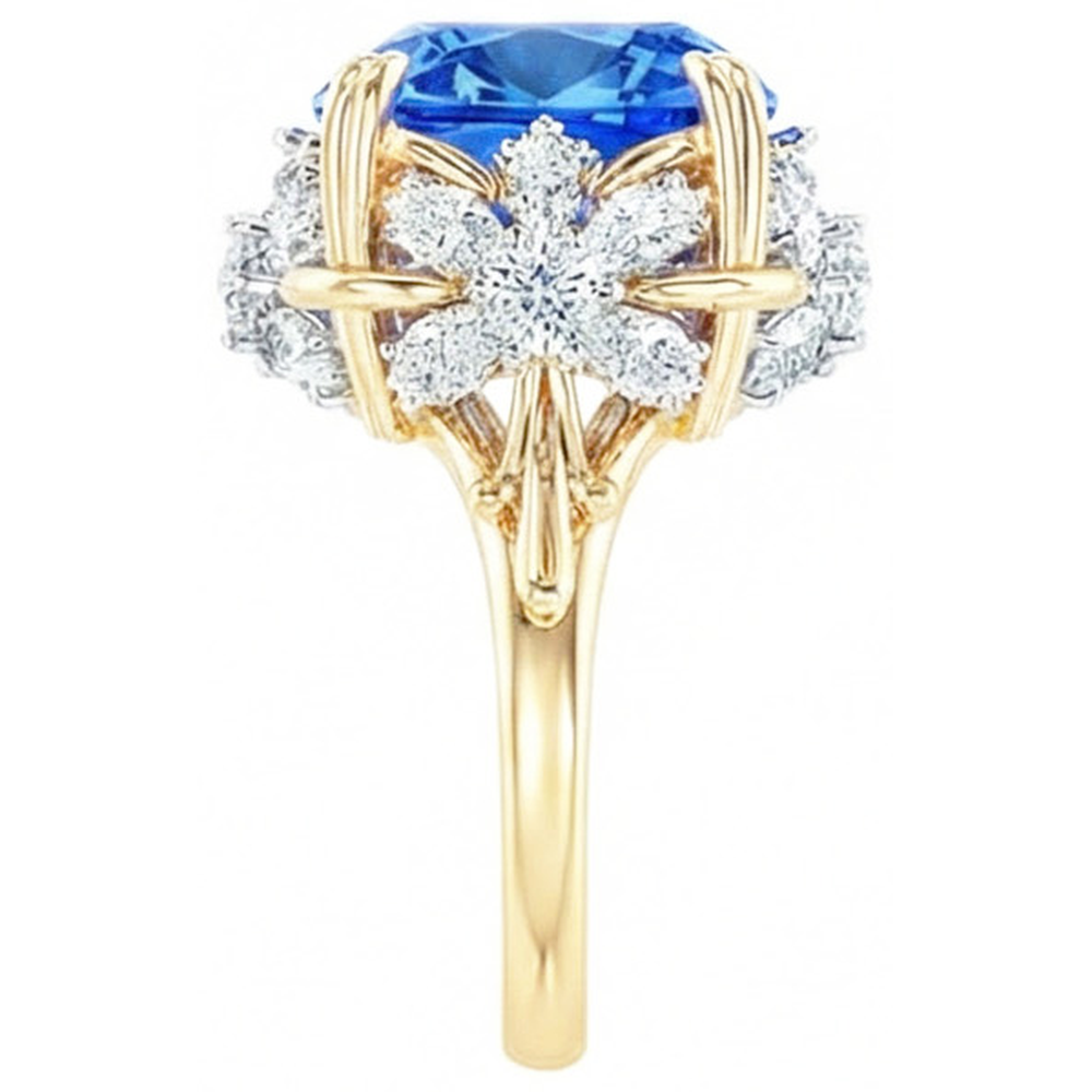 Sparkling Cushion Ceylon Sapphire Natural Earth Mined Diamond ( Not Lab Grown ) Ring 7.80 Ct Yellow Gold 14K