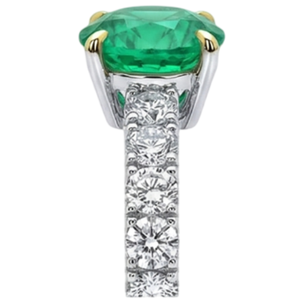Colored Stone Ring Two-Tone 14K Gold with Colombian Emerald – top view