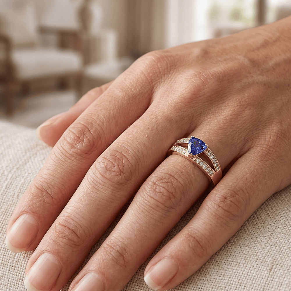 Sparkling Natural Earth Mined Diamond ( Not Lab Grown ) Engagement Ring Split Shank Ceylon Sapphire 1 Carat