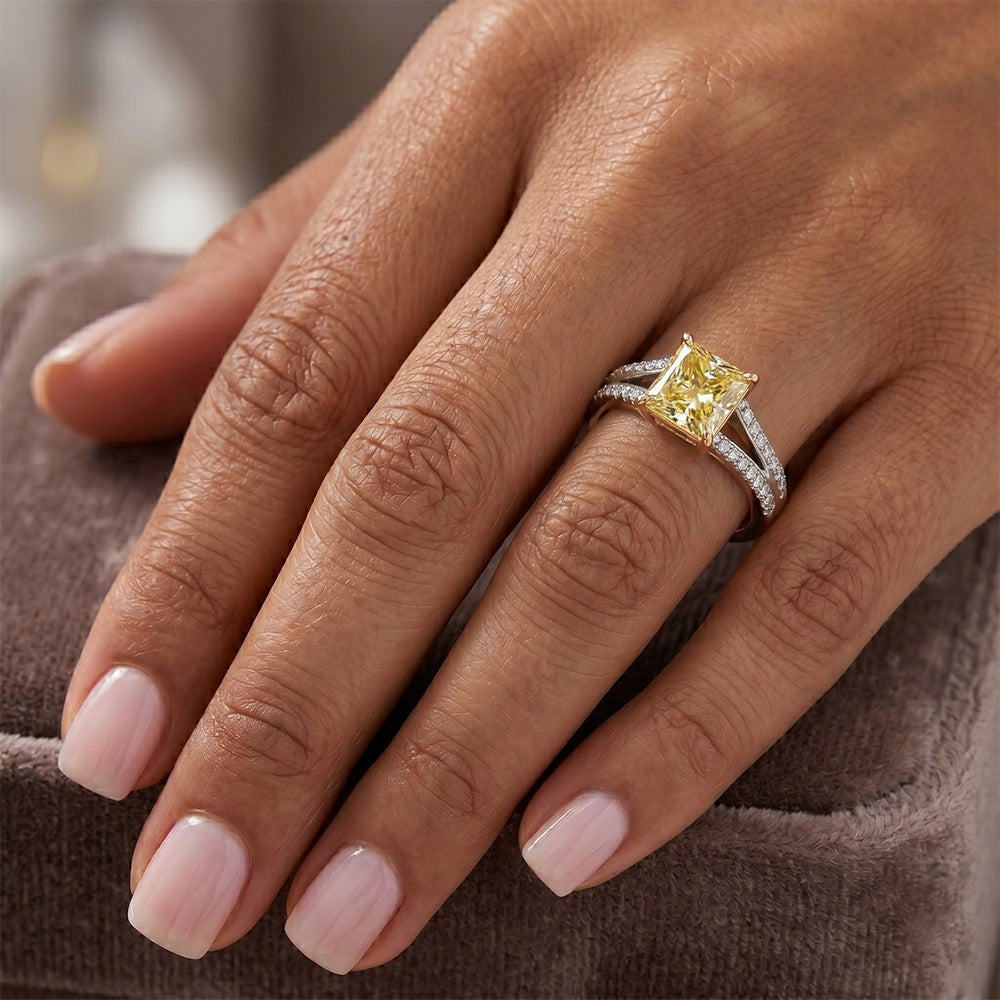Sparkling Solitaire Ring with Accents – Fancy Yellow Diamond