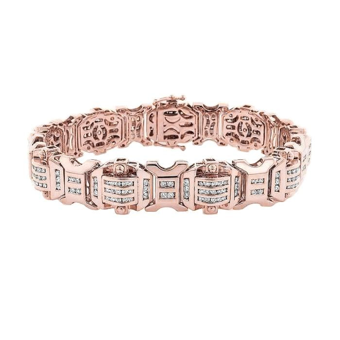 Sparkling 12 Carats Real Diamonds Men's Bracelet Rose Gold 14K