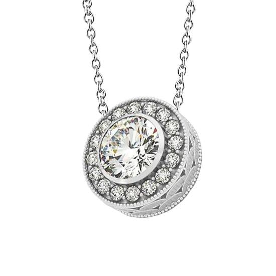 Sparkling 2.00 Ct. Round Genuine Diamond Milgrain Pendant Without Chain WG 14K