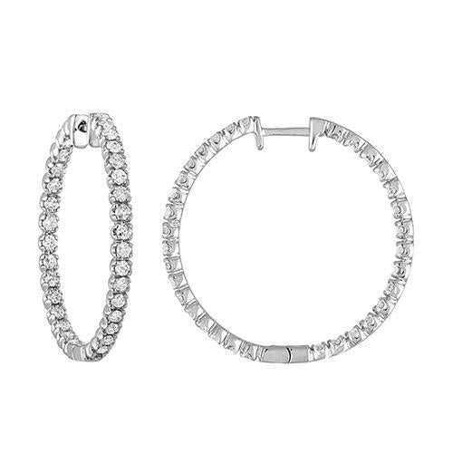 Sparkling 4.10 Ct Brilliant Cut Genuine Diamonds Hoop Earrings Gold White