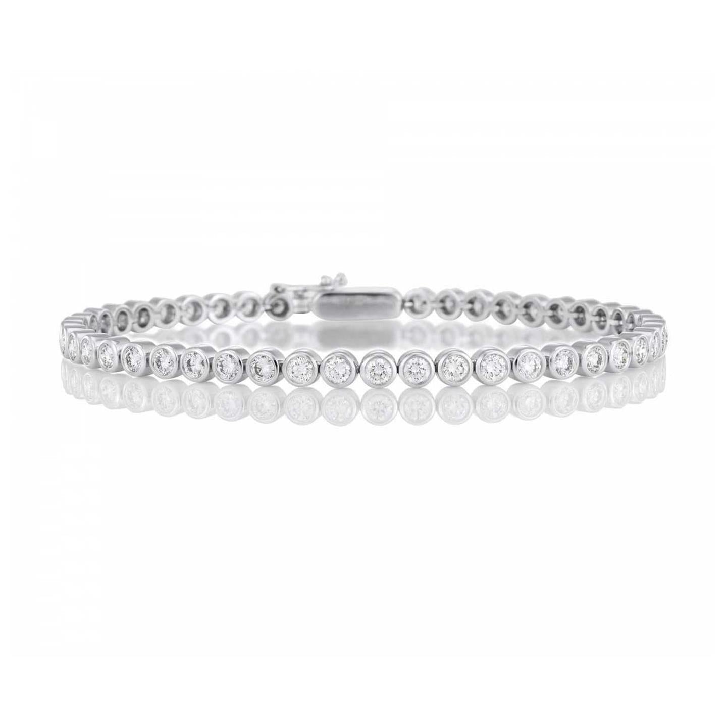Sparkling Bezel Set Real Round Cut 4.50 Carats Diamonds Bracelet WG 14K