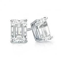 Sparkling Emerald Cut 1.50 Carats Genuine Diamond Stud Earring White Gold 14K