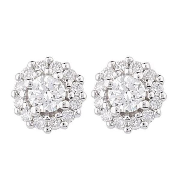Sparkling Halo Round Real Diamond Women Stud Earring 4.10 Ct White Gold 14K - Halo Stud Earrings-harrychadent.ca