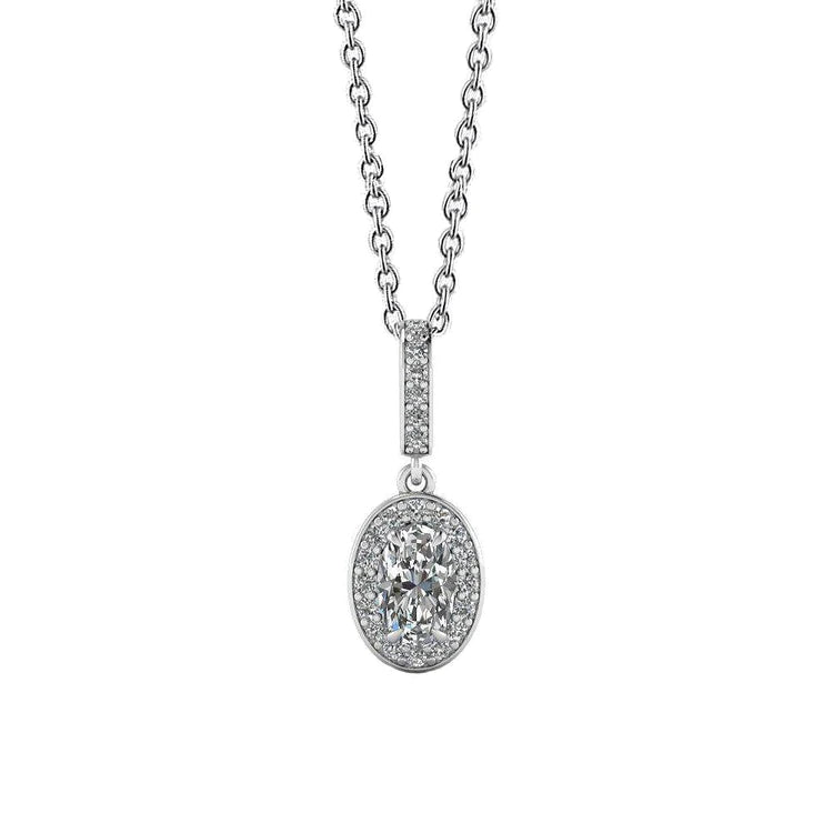 Sparkling Oval And Round Cut Real Diamonds Pendant 1.72 Ct 14K White Gold