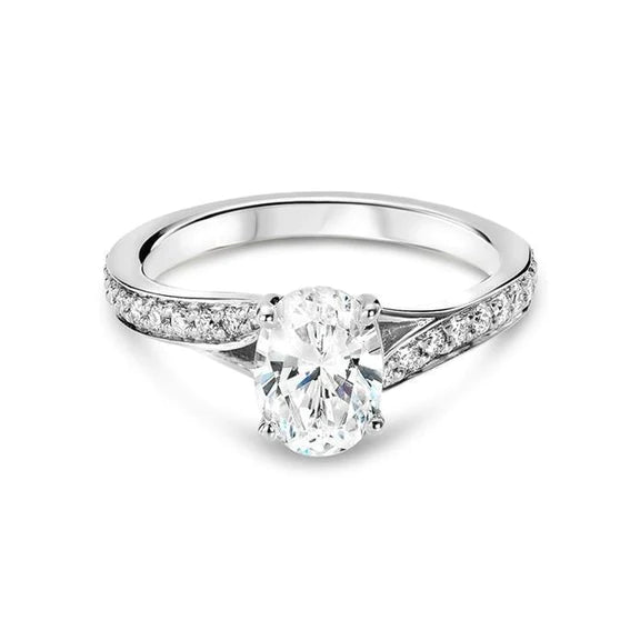 Sparkling Oval & Round 2.50 Carats Natural Diamond Solitaire Ring With Accents