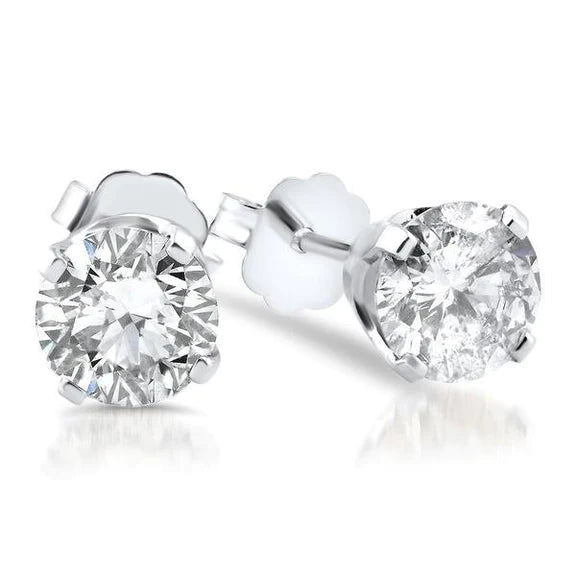 Sparkling Round Cut 3 Carats Real Diamonds Studs Earring White Gold 14K