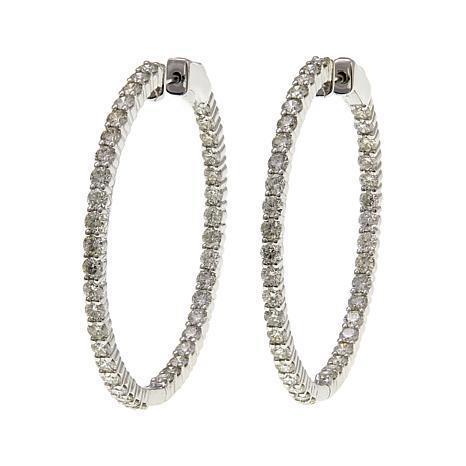 Sparkling Round Cut 4 Carats Genuine Diamonds Hoop Earrings White Gold 14K