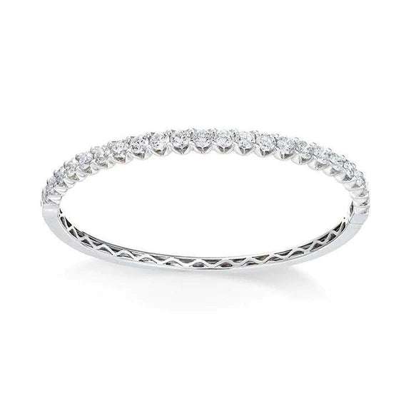 Sparkling Round Cut Genuine Diamond 5 Carats Bangle 14K White Gold
