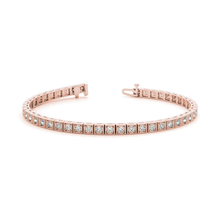 Sparkling Round Cut Genuine Diamonds Rose Gold 14K Milgrain Bracelet 4.40 Ct.