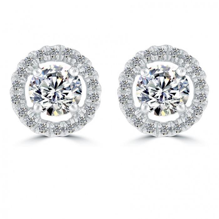 Sparkling Round Halo Real Diamond Stud Earrings 3.10 Carat White Gold 14K