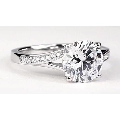 Engagement Ring 2.50 Carats Round Real Diamond White Gold 14K
