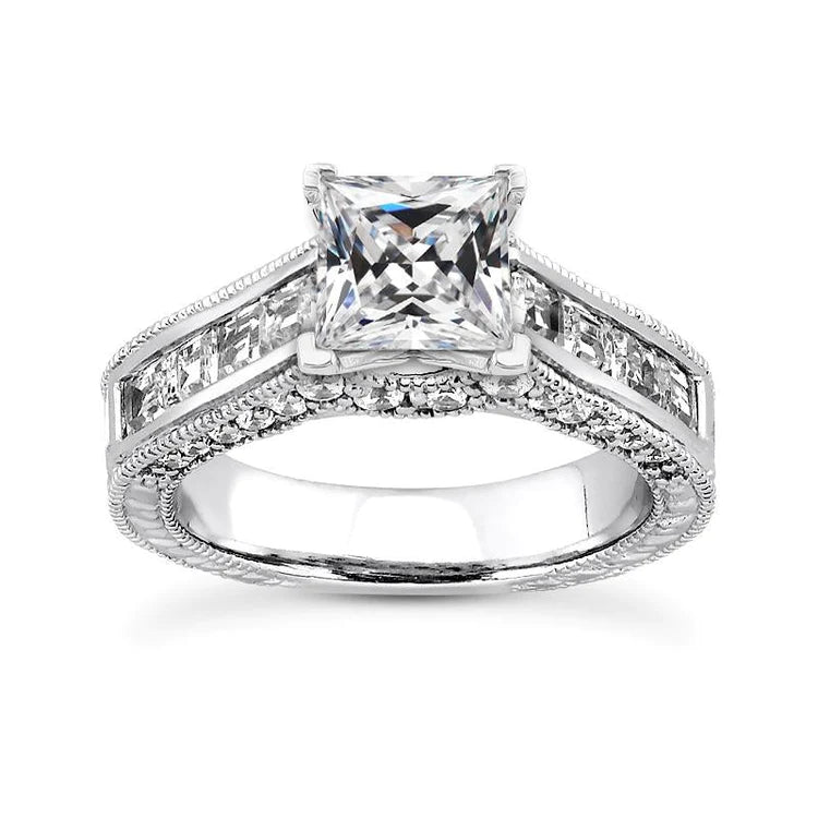Square Cut Old Miner Genuine Diamond Ring Channel Set Milgrain 5 Carats