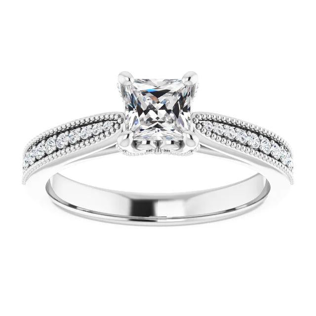 Square Cut Old Miner Real Diamond Wedding Ring Milgrain 3.50 Carats