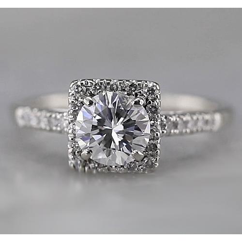 Square Halo Real Diamond Accented Ring 1.50 Carats White Gold