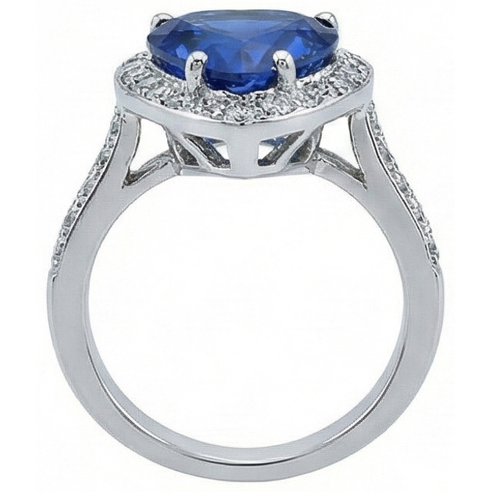 Sri Lanka Blue Sapphire Natural Earth Mined Diamond ( Not Lab Grown ) Ring White Gold 4.5 Ct
