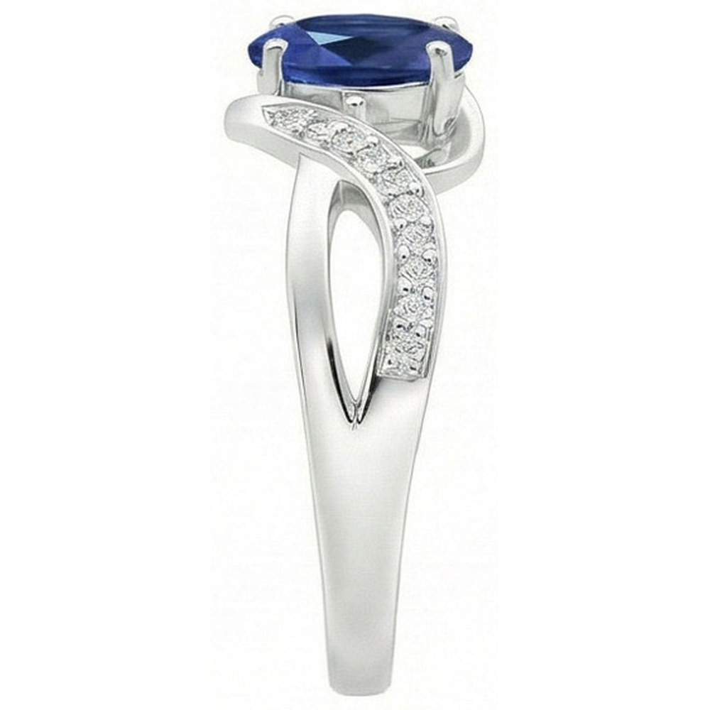 Sri Lanka Blue Sapphire Ribbon Ring 2.90 Ct White Gold 14K